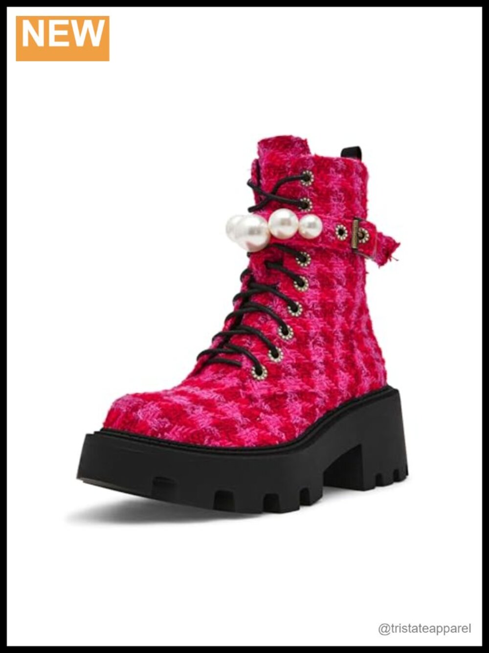 Betsey Johnson Pearl Detail Platform Combat Ankle Boot